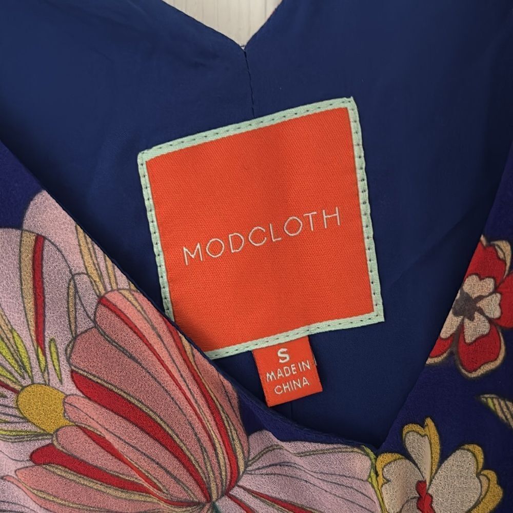 ModCloth “Muster the Length” Floral Maxi Dress Sapphire Blue Yellow Size Small - Picture 7 of 13